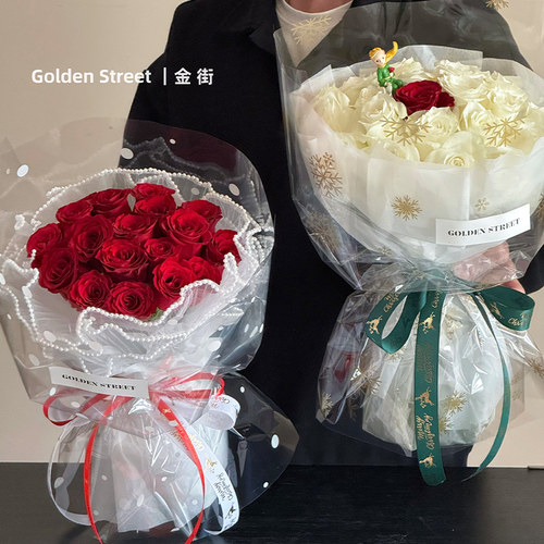 圣诞节雪花玻璃纸苹果花束包花纸花店花艺diy材料防水透明包装纸 - 图0