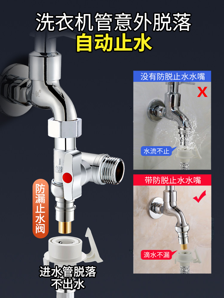 全铜三通阀带开关洗衣机水龙头分流器一进二出角阀水管接头配件-图1