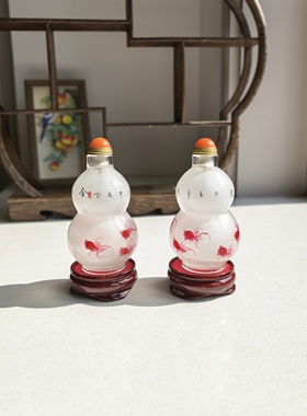 内画鼻烟壶葫芦造型 手工内画金鱼 寓意福禄双全 送长辈商务礼品