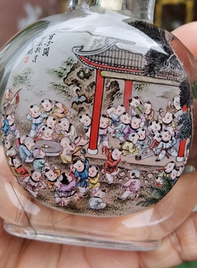 天然水晶内画鼻烟壶发丝壶高画工精品收藏升值百子图