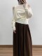 Long fine pleated elegant umbrella skirt with wide hem knitted skirt