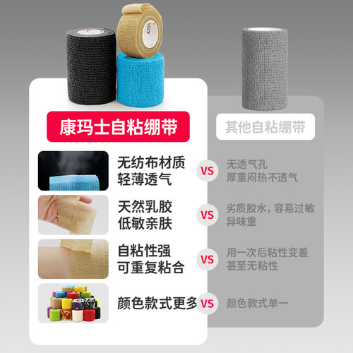 康玛士自粘弹力运动绷带篮球足球羽毛球护腕护脚踝护指打脚绑带 - 图1