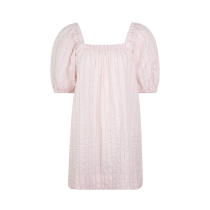 GANNI pink striped lady with large collar short sleeve cotton home dress