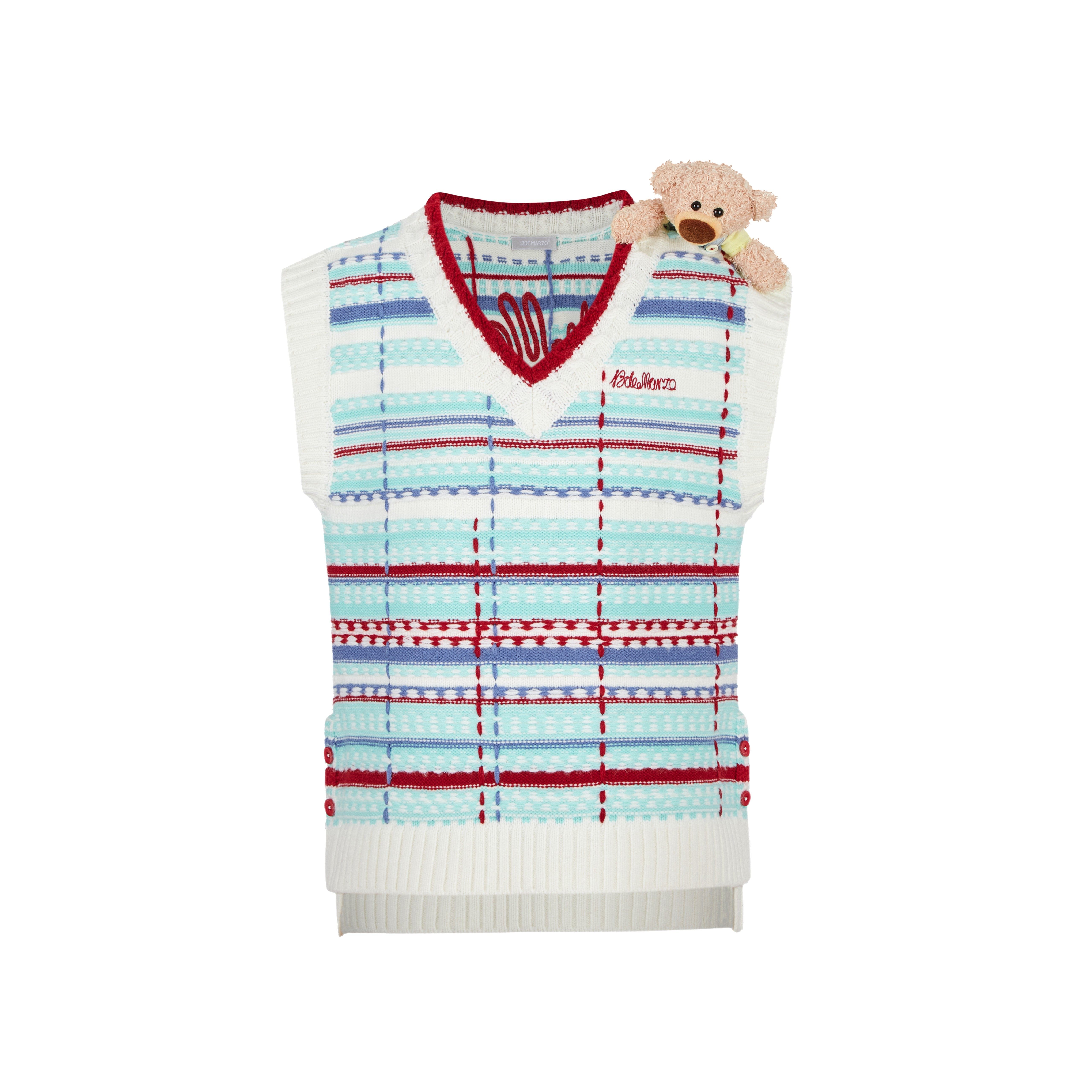 13DE MARZO 男女同款25春夏跳色线条针织衫宽松V领马甲 300178,淘宝优惠券,粉丝福利购,淘宝优惠卷