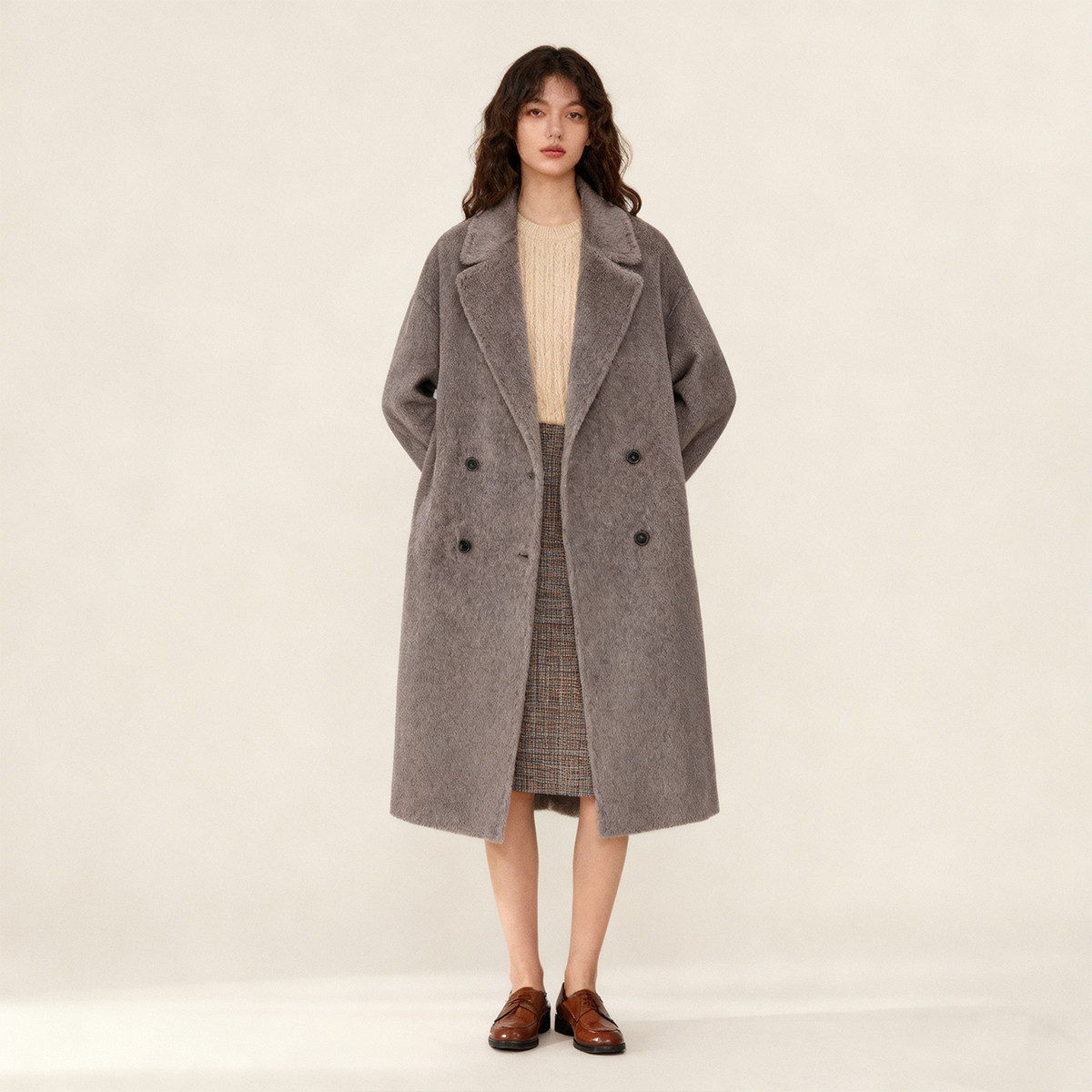 INSPIRE&STORIES25秋冬新款女士时尚双排扣中长羊毛大衣银泰百货,淘宝优惠券,粉丝福利购,淘宝优惠卷