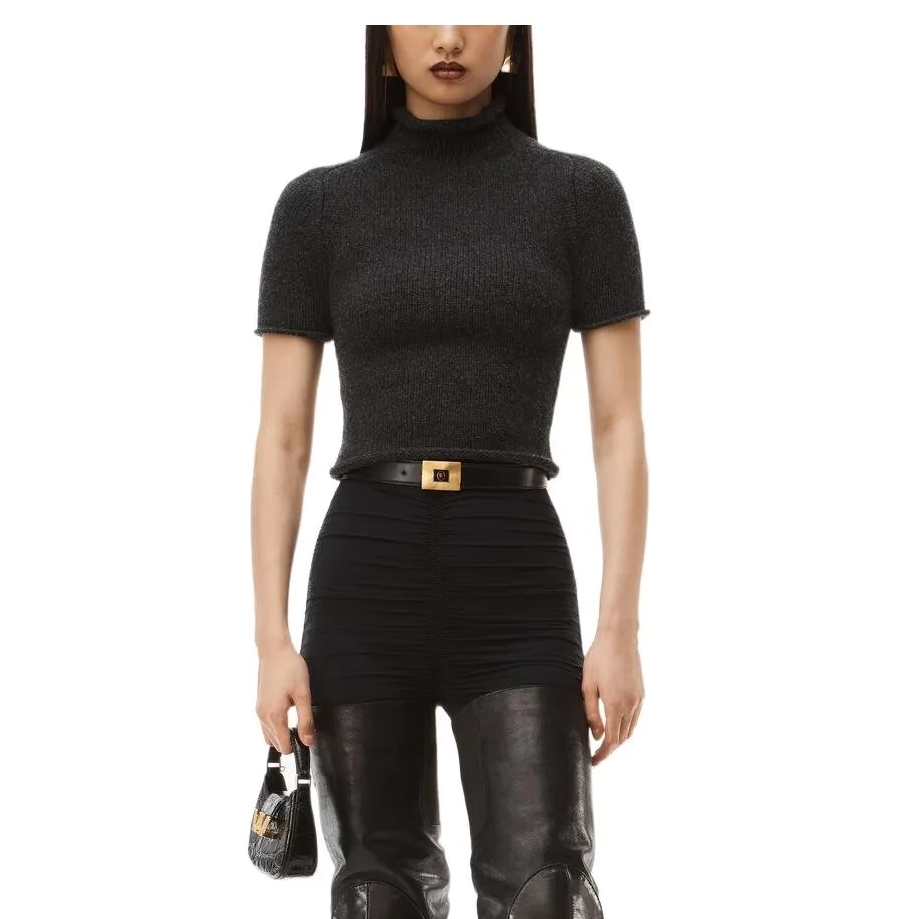 Alexander Wang 秋冬款女士修身针织衫短袖毛衣银泰百货 301596 - 图1