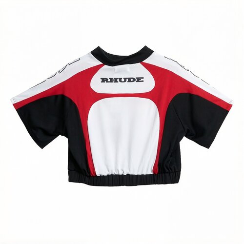 rhude美式复古赛车风字母图案辣妹短款T恤银泰百货 301596-图0