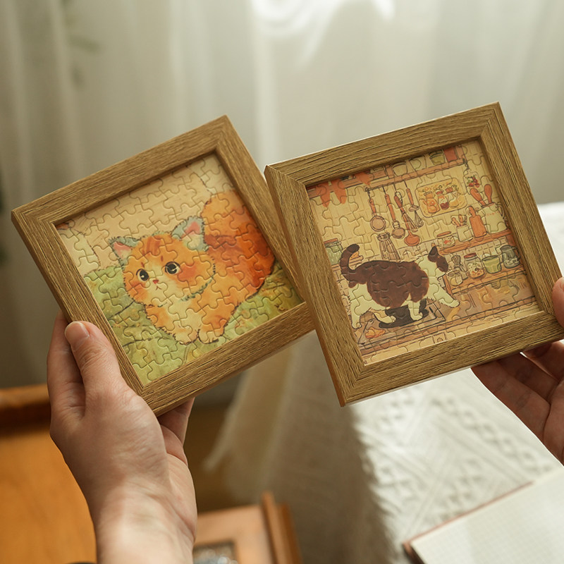 小日子不翻篇 治愈系猫咪拼图礼盒带相框 益智解压桌面摆件小礼物,淘宝优惠券,粉丝福利购,淘宝优惠卷