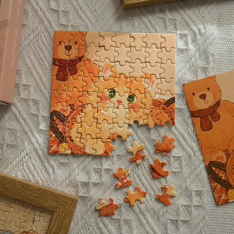 小日子不翻篇 治愈系猫咪拼图礼盒带相框 益智解压桌面摆件小礼物,淘宝优惠券,粉丝福利购,淘宝优惠卷