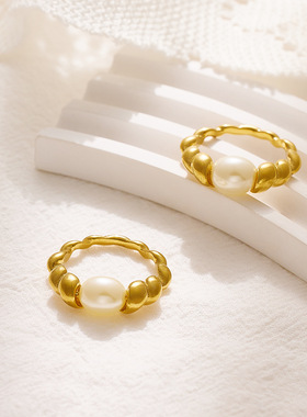 气质复古港风珍珠戒指个性ins风简约网红指环食指戒高级感手饰