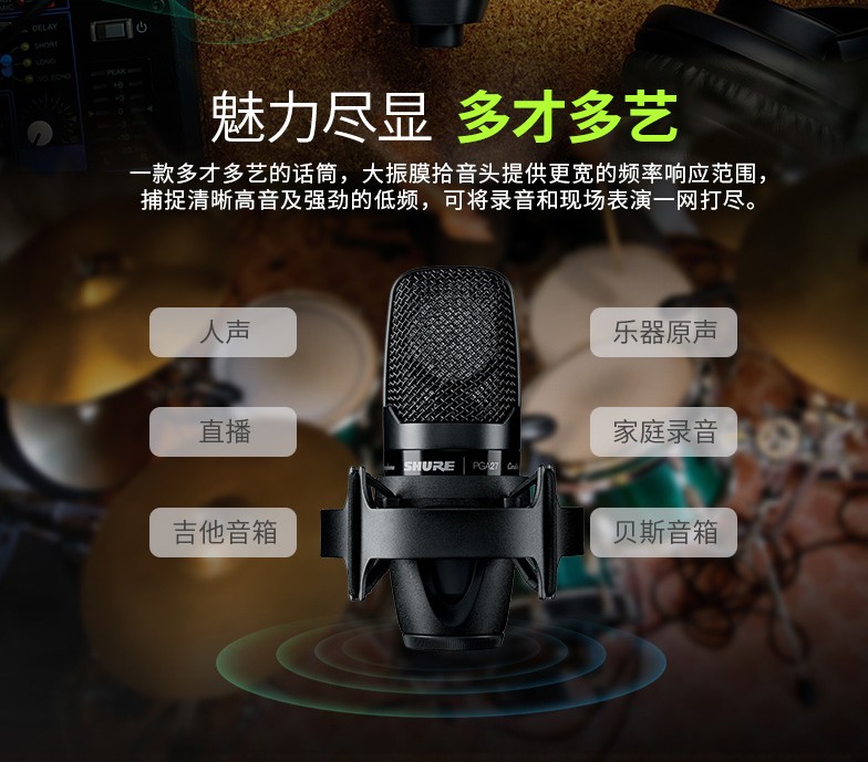 Shure/舒尔PGA27LC主播直播K歌电容麦克风大振膜专业录制录音话筒-图0