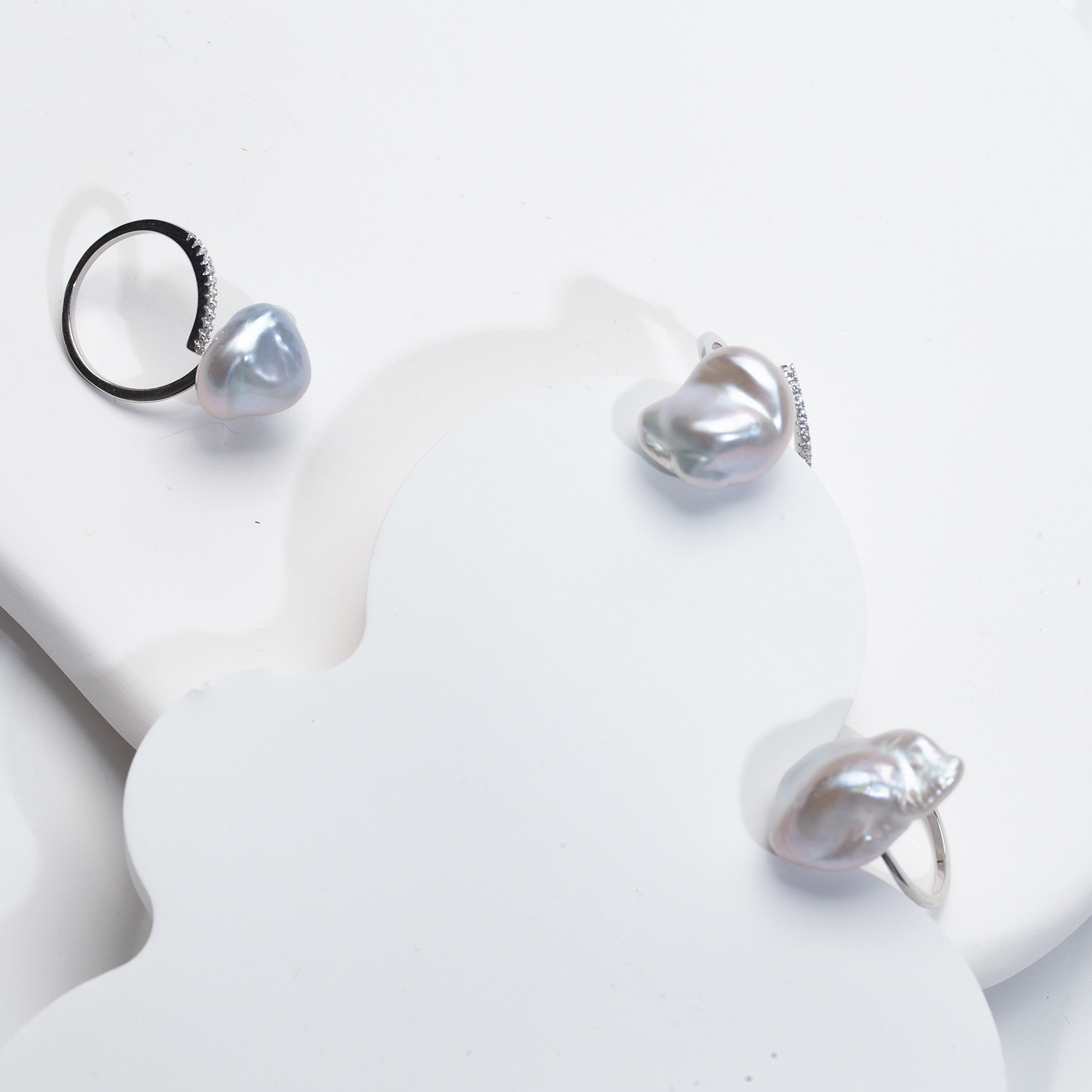 S925 Silver Freshwater Baroque Cold White Light KESHI Open Ring Diversity Shipment