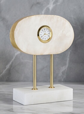 合金支架天然玛瑙石盘矿石座钟