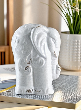 陶瓷复古做旧白色小象雕塑摆件