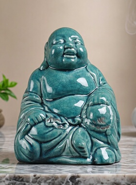 仿古深蓝色新中式风大肚弥勒佛
