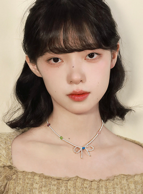西迟碎银子女蝴蝶结项链