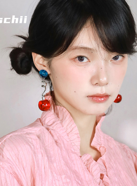 西迟螺旋曲线小众设计感耳环女气质高级感红蓝耳钉耳饰耳夹