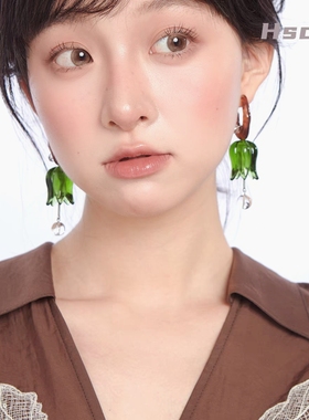 西迟原创设计绿色铃兰花耳环小众高级感气质白水晶耳饰