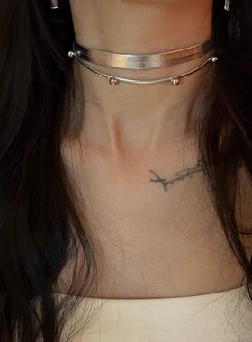 银色赛博朋克风choker辣妹双层项圈嘻哈项链小众设计感皮质颈带女
