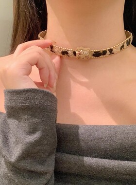 复古辣妹风豹纹小猫项圈女choker一款两戴甜酷手链小众高级感项链