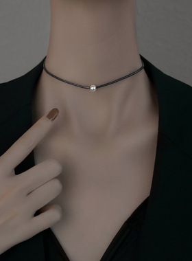 日韩简约钛钢串珠皮绳项圈不掉色