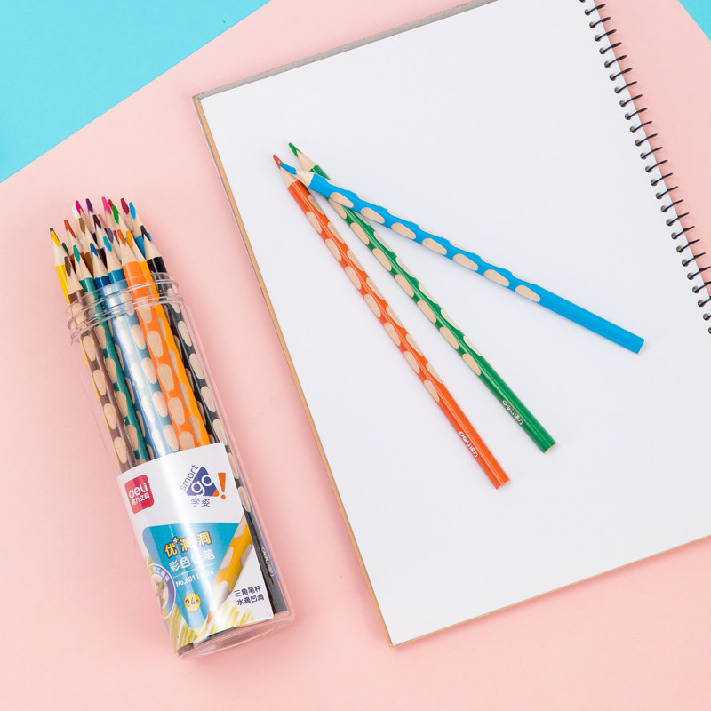 得力68111原木洞洞彩色铅笔彩铅笔小学生用一年级美术生24色画笔,淘宝优惠券,粉丝福利购,淘宝优惠卷