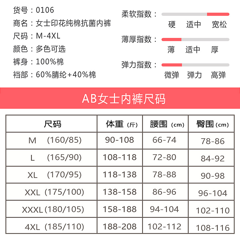 ab内裤女 纯棉高腰抗菌短裤女士印花宽松大码妈咪裤小平角裤0106