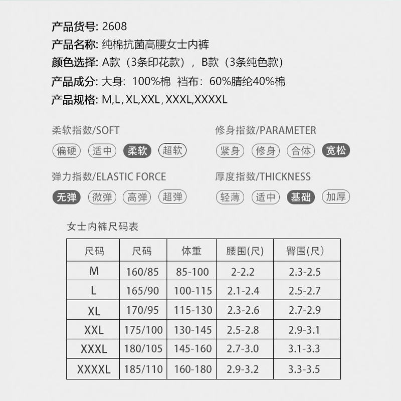 AB妈妈内裤纯棉中老年人高腰大码三角裤奶奶加肥宽松全棉短裤2608 - 图0