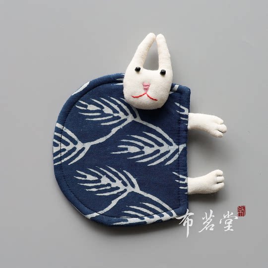 布茗堂立体小猫小兔 手工印染杯垫 手工蓝染布料