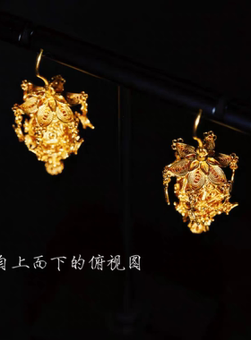 迦品笑 花丝925银镀金纯手工累丝复刻明清传统宫灯婚嫁流苏耳环