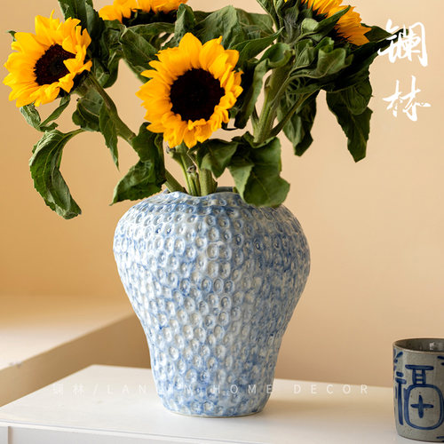 现代简约半熟草莓陶瓷花瓶新中式电视柜装饰水培鲜花插花家居摆件 - 图0