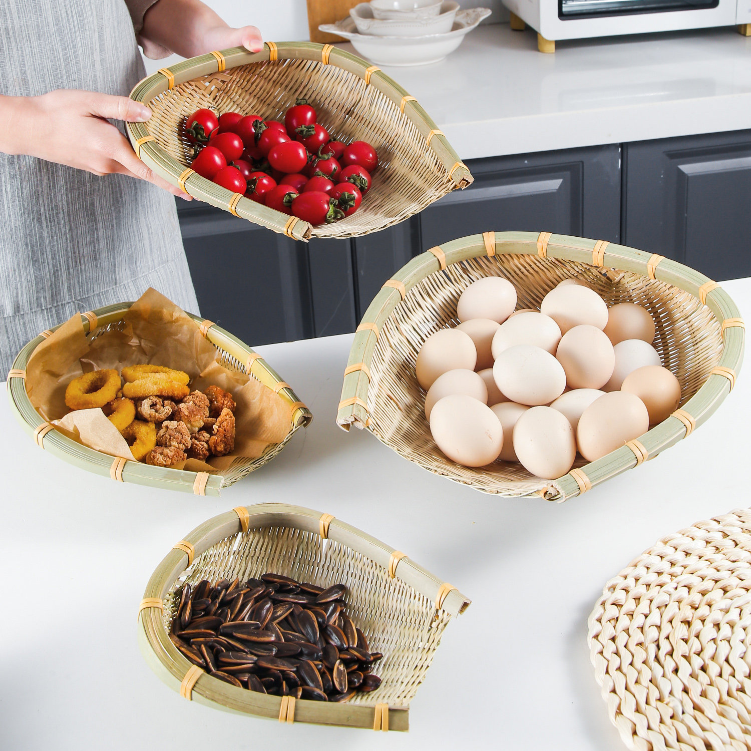 竹编制品竹簸箕编织水果篮点心盘农家用馒头馍筐竹筛子厨房洗菜篮,淘宝优惠券,粉丝福利购,淘宝优惠卷