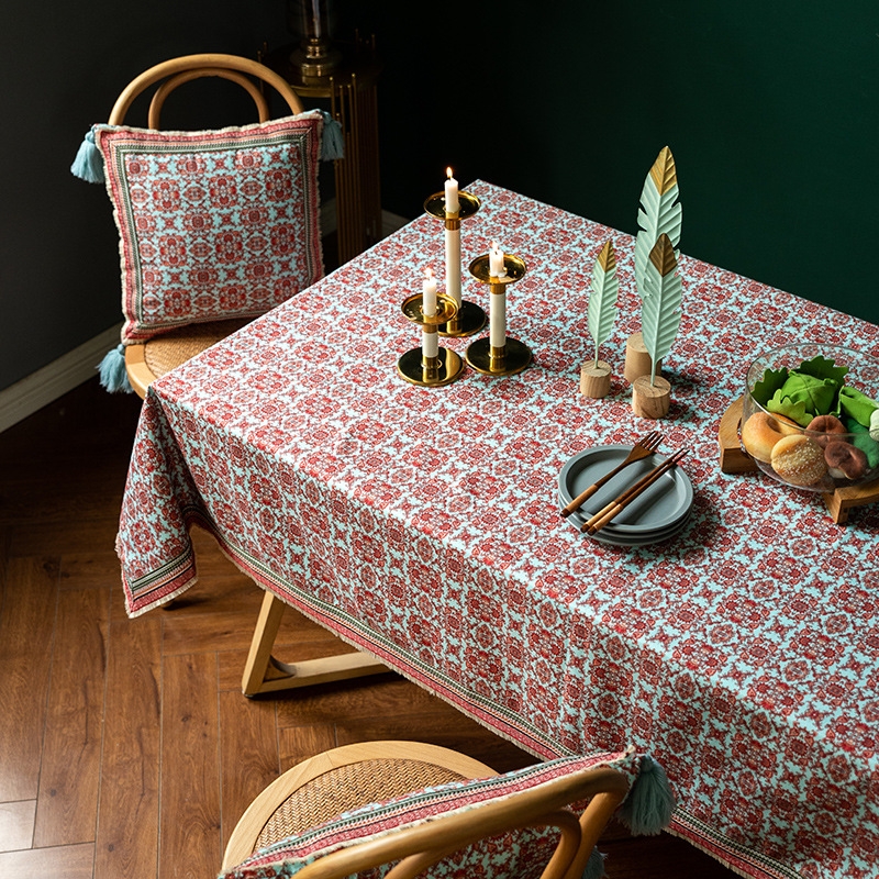 餐桌布复古美式印花田园风桌布家用盖布易清洗印花茶几巾书桌台布