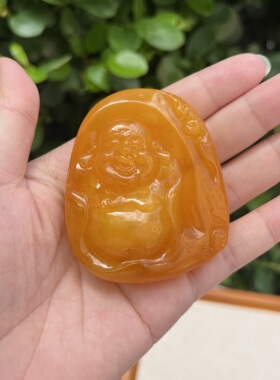 天然二代琥珀蜜蜡弥勒佛吊坠鸡油黄花蜡佛公雕刻件挂件毛衣链配饰
