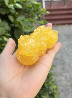 天然二代貔貅雕刻工艺品招财风水摆件鸡油黄皮居家摆件招财手把件