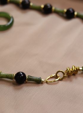 Bonheur 竹影月辉系列天然金曜石橄榄玉设计师原创小众设计项链