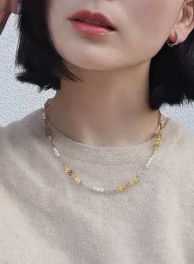 -下午茶系列-水晶石碧玺橄榄石蜜蜡天然极光珍珠好运项链龙井茶