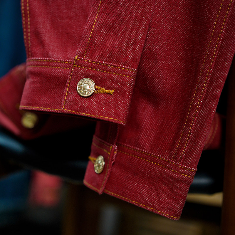 STORM RIDER限定中国红13.5oz全棉丹宁男女同款牛仔夹克 D-66 - 图0