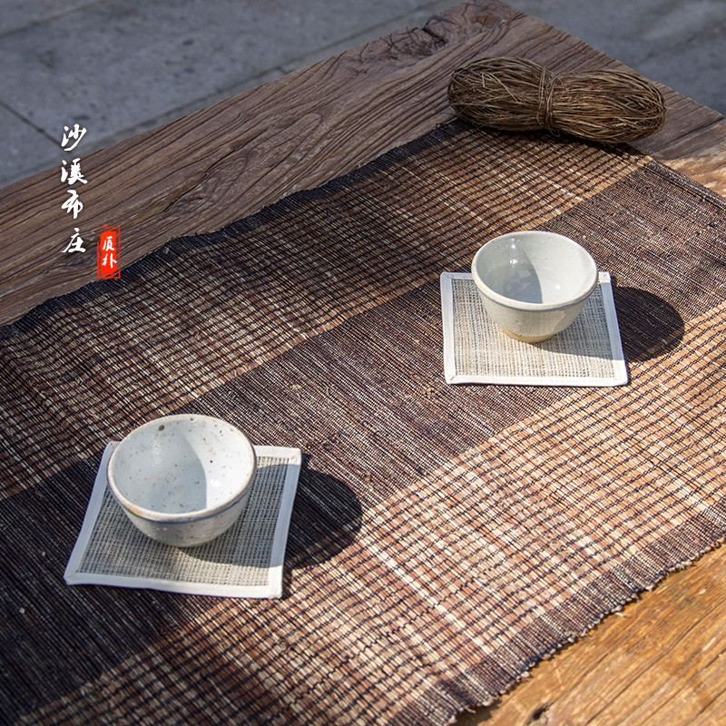 日式手工干泡茶席布麻类桌布浅棕色古风装饰禅意茶席 苎麻桌旗,淘宝优惠券,粉丝福利购,淘宝优惠卷