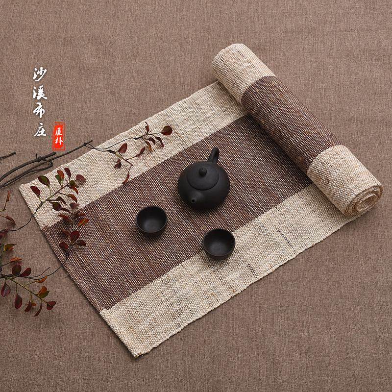 日式禅意复古麻布艺茶席 禅意苎麻布茶旗 复古手工夏布桌旗包邮,淘宝优惠券,粉丝福利购,淘宝优惠卷