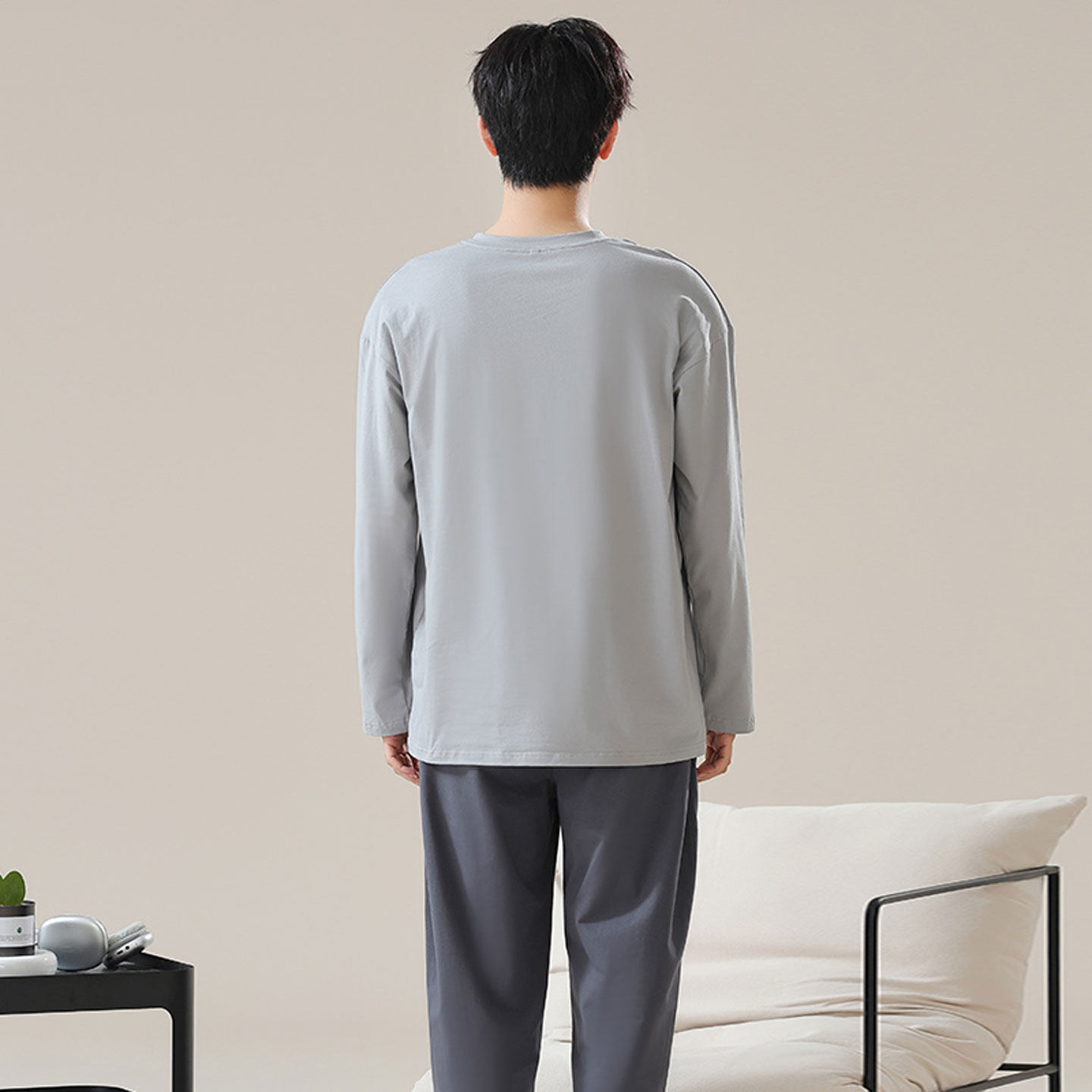 纯棉睡衣男长袖圆领套头春秋季2026新款简约可外穿家居服两件套装,淘宝优惠券,粉丝福利购,淘宝优惠卷