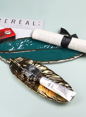 钥匙收纳轻奢风金色叶子家居装饰