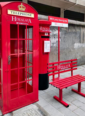 欧式复古红色电话亭装饰摆件