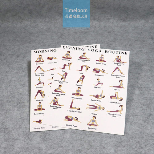 跨境英文瑜伽动作海报晨昏双模式瑜伽练习墙贴体式引导挂图装饰 - 图1