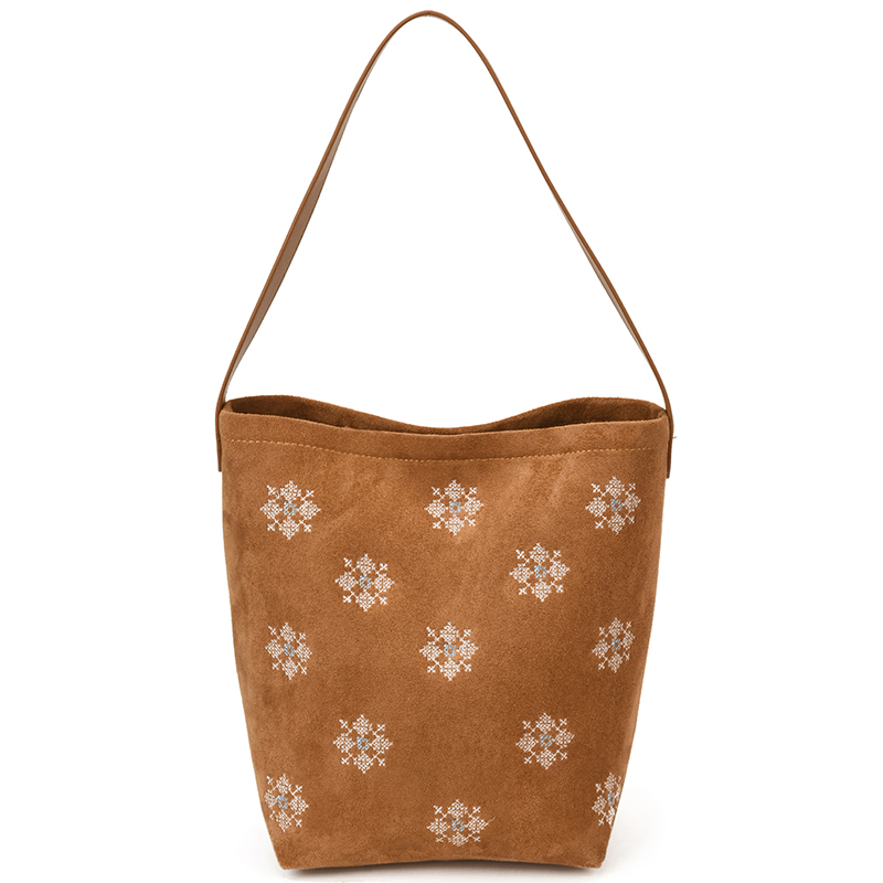 复古新中式包包2025新款通勤大容量女式单肩腋下包手提刺绣水桶包 - 图3