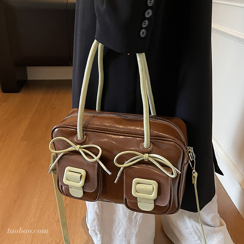 高级感油皮复古包包2025新款通勤百搭斜挎包女士单肩手提波士顿包 - 图2