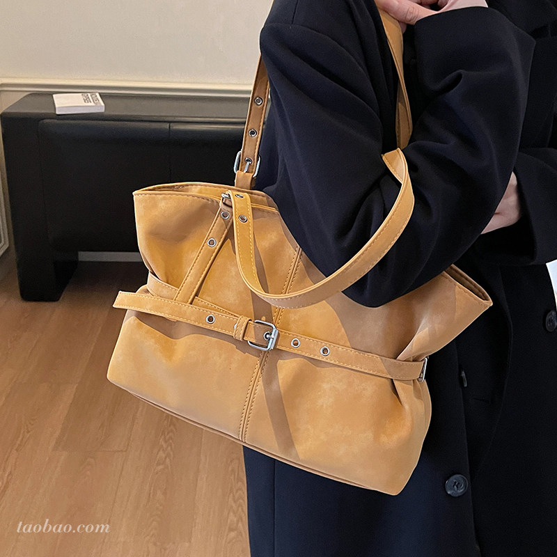 通勤复古磨砂包包女2025新款秋冬季百搭单肩包外出上班手提托特包,淘宝优惠券,粉丝福利购,淘宝优惠卷