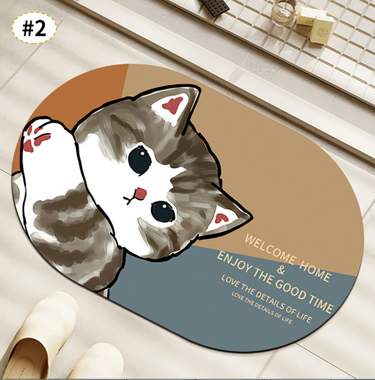 【浴室地垫】硅藻泥吸水软垫卡通猫咪地毯门口防滑脚垫浴室垫耐脏 - 图1