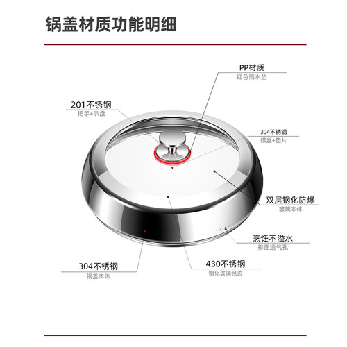 304不锈钢锅盖炒锅蒸锅锅盖加高加厚28/30/32/34cm炒锅盖耐高温 - 图2