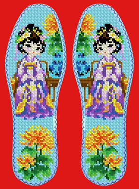 新款玫瑰香十二月美女十字绣鞋垫